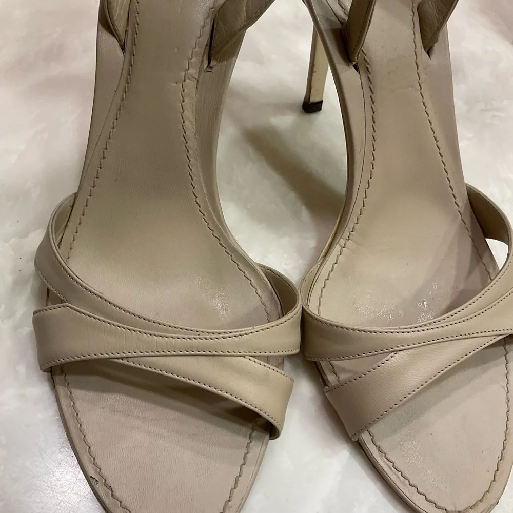 Gunmetal Nude Leather Sandals, Back Ankle Strap. 3.5” heel, Goes w/ all, Sz 8.5 - Picture 5 of 14